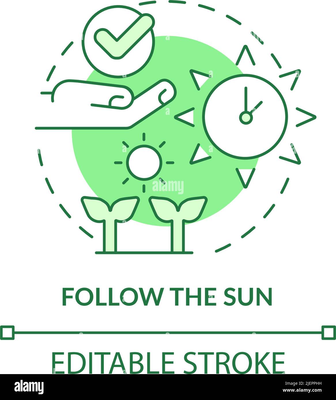 Suivez l'icône de concept vert soleil Illustration de Vecteur