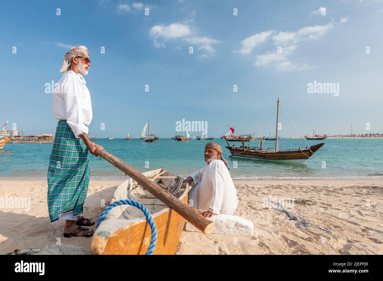 La vie de l'homme de Fisher du golfe Arabo-Persique - festival de dhow arabe Katara Beach Qatar Banque D'Images