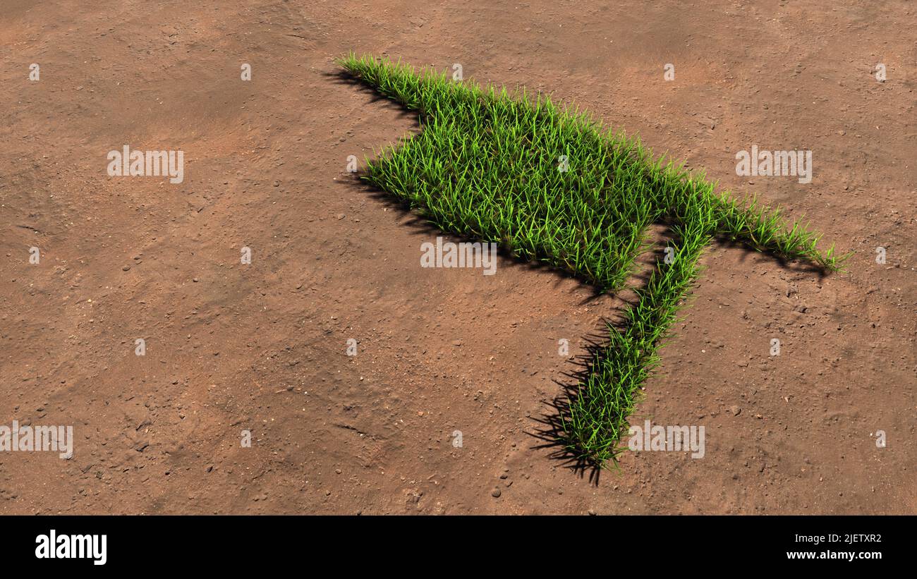 Concept ou conceptuel vert pelouse herbe symbole forme sur sol brun ou fond de terre, signe de la casquette de troisième cycle. Banque D'Images