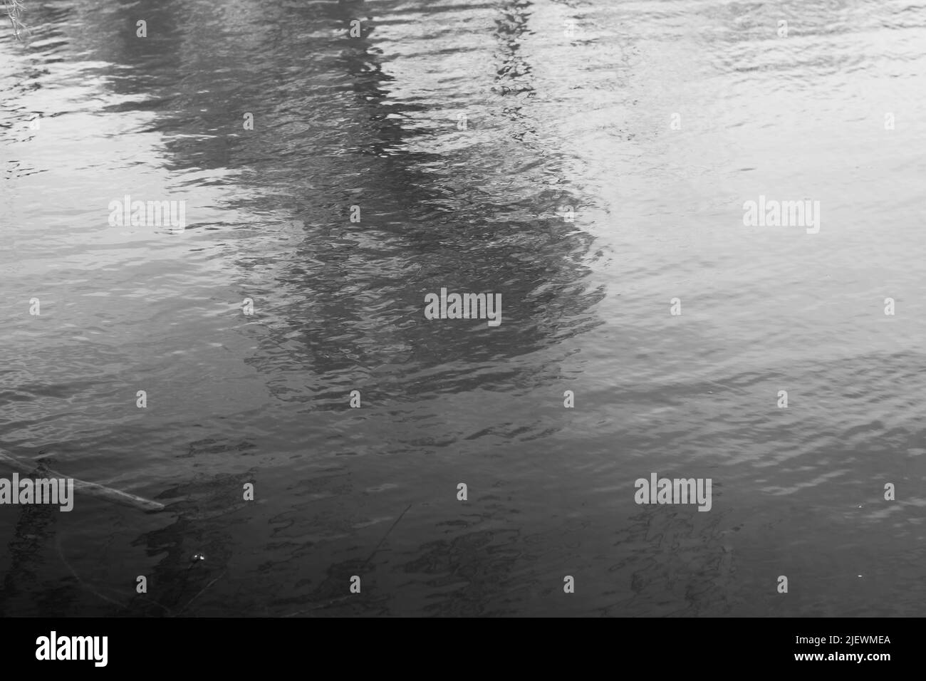 Vagues et ondulations errant à travers la surface de l'eau en noir et blanc. Banque D'Images