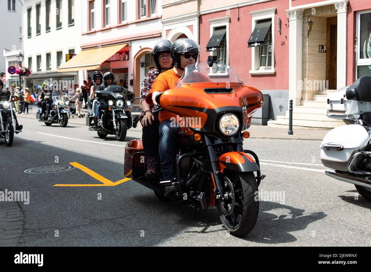 Magic Bikes Rudesheim, l'un des plus grands événements Harley Davidson d'Europe dans la région classée au patrimoine mondial de la vallée du Rhin. Rallye Harley et vélo d'époque, Allemagne Banque D'Images