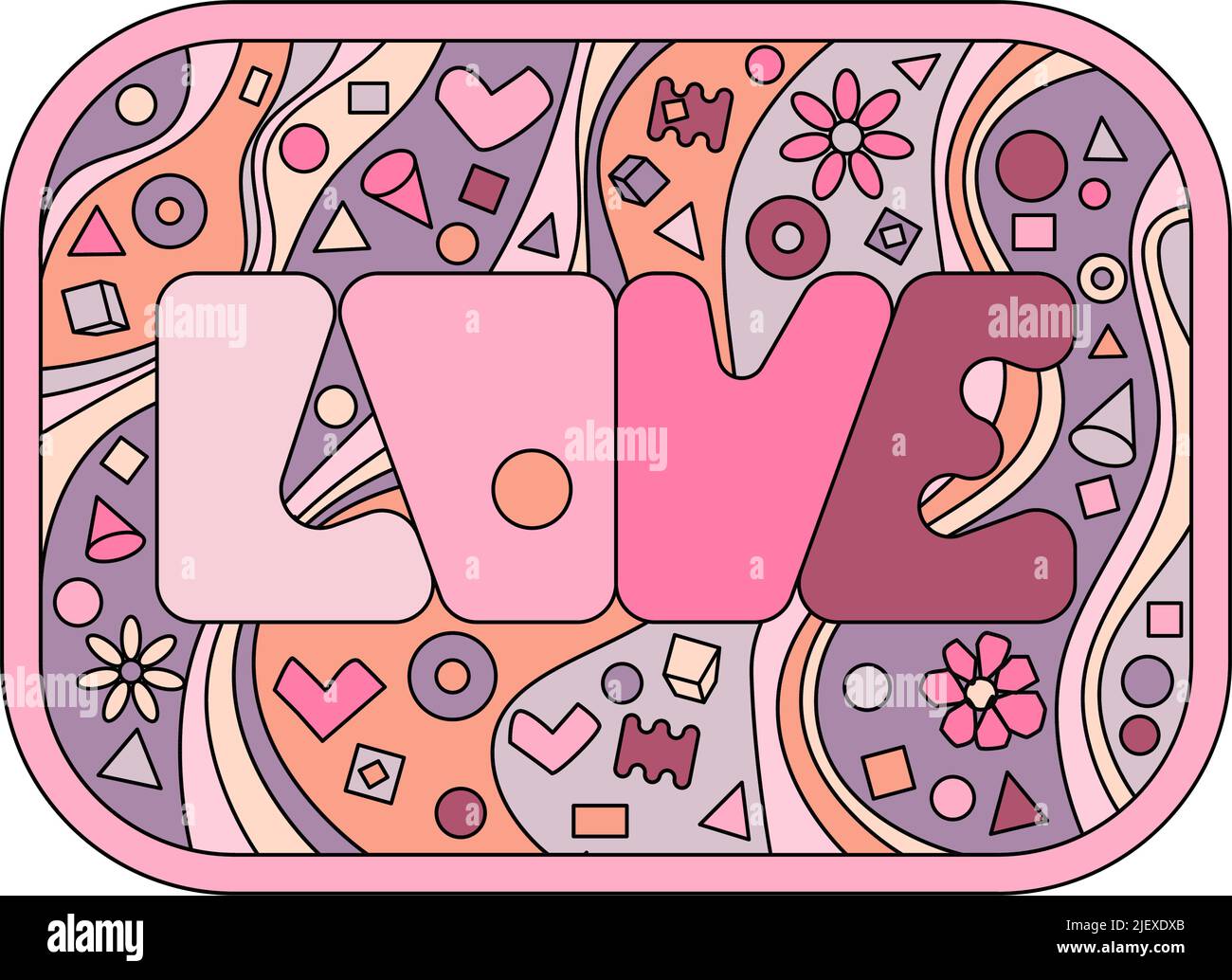 Illustration vectorielle Doodle du mot Love dans des couleurs roses romantiques Illustration de Vecteur