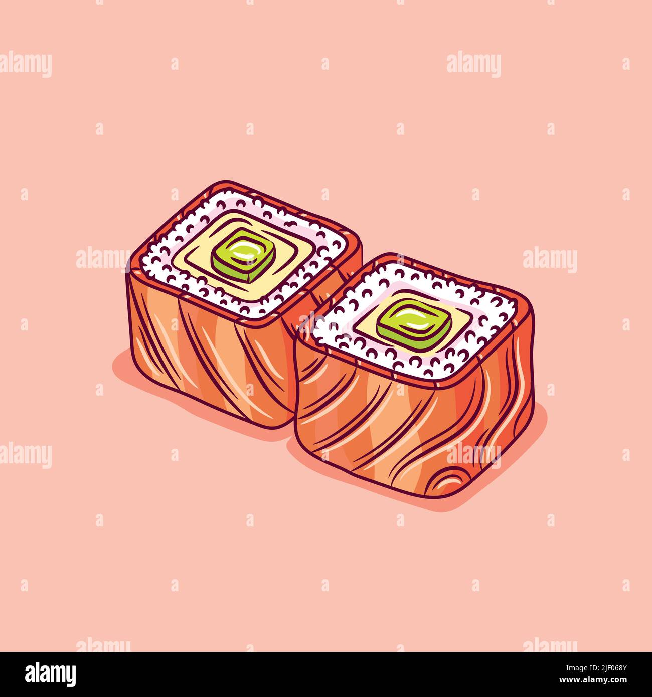 Rouleau de sushis Philadelphia Maki. Cuisine japonaise, icône de la cuisine traditionnelle. Illustration vectorielle Illustration de Vecteur