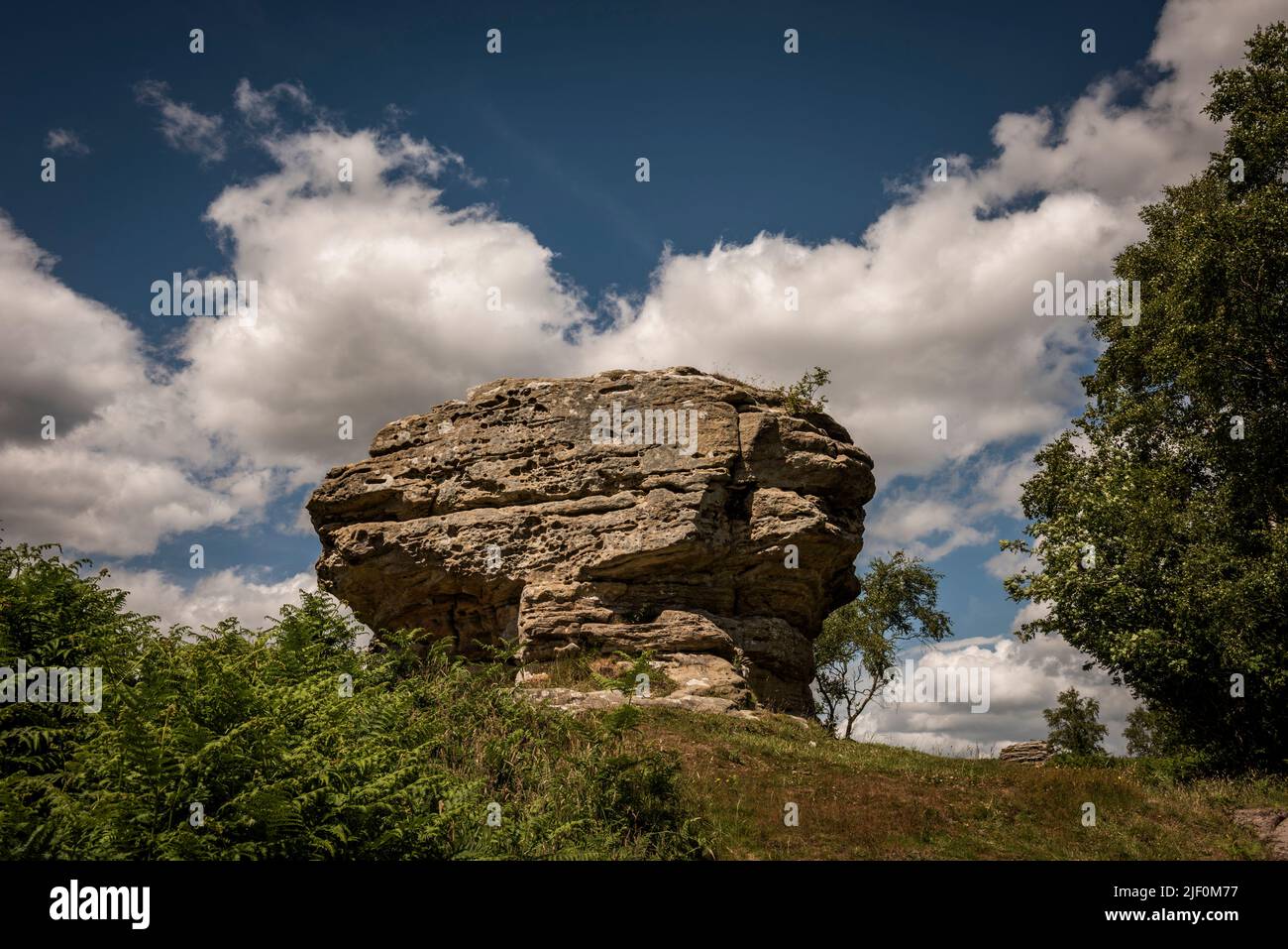 Les formations rocheuses naturelles de Bridestones créées par l'érosion dans la forêt de Dalby, North Yorkshire, Royaume-Uni Banque D'Images