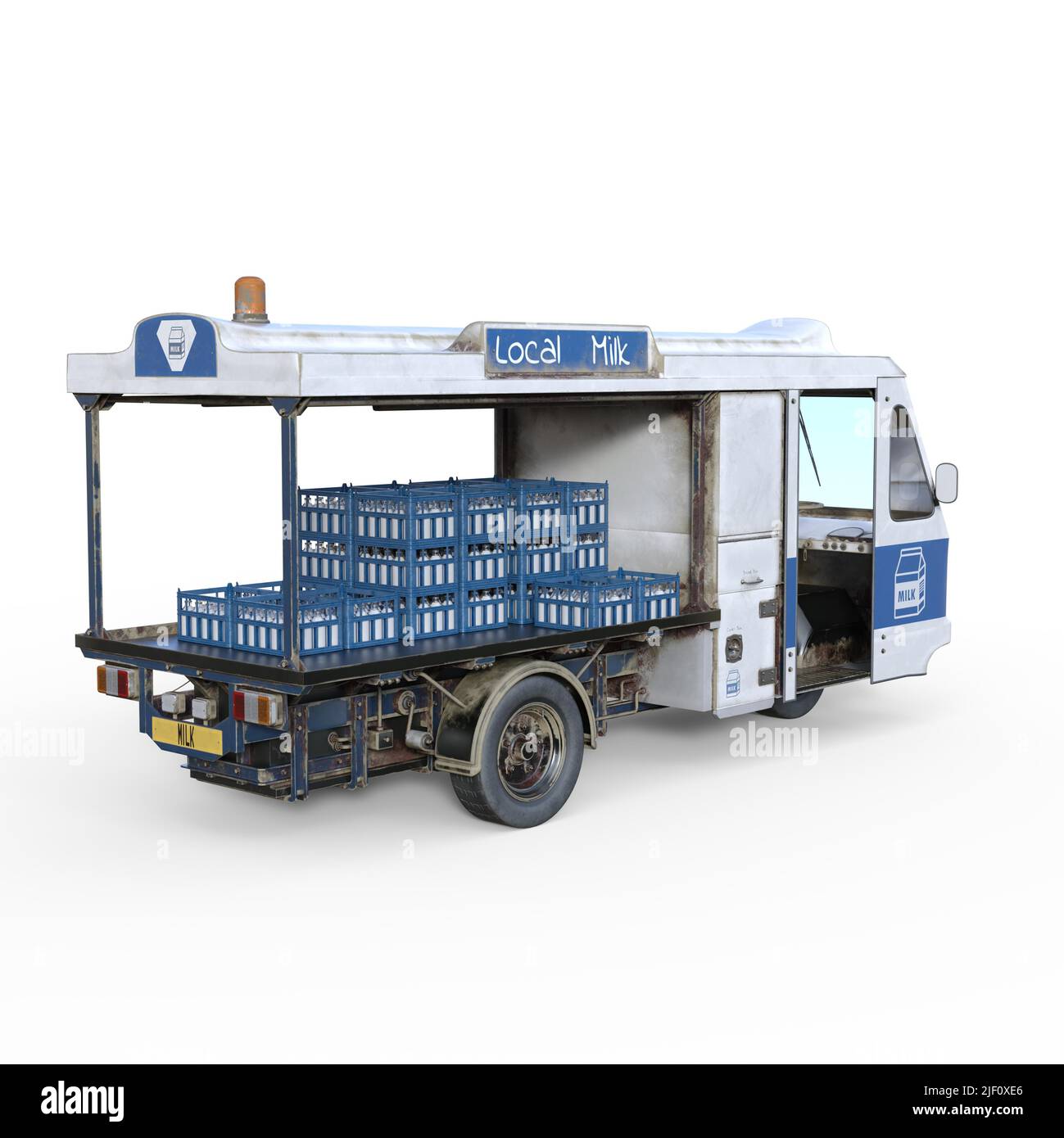 3D-illustration d'un camion avec bouteilles de lait Banque D'Images