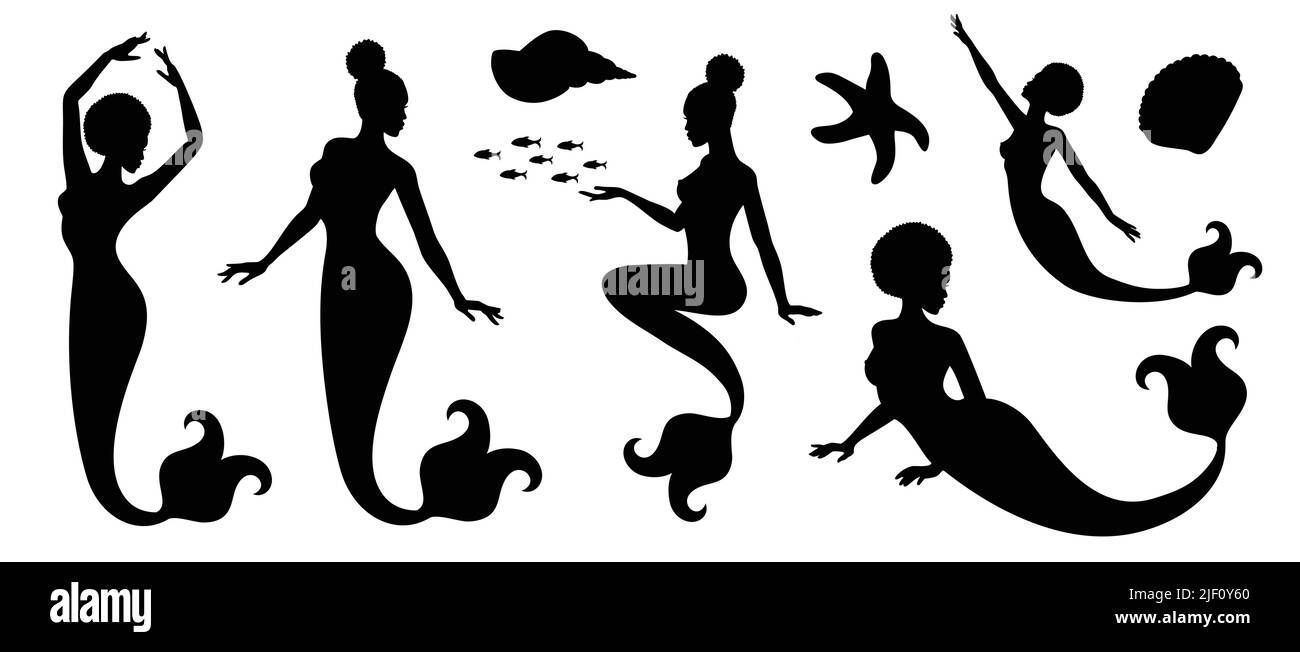 Illustration vectorielle silhouettes de femme africaine avec une queue. Illustration de Vecteur