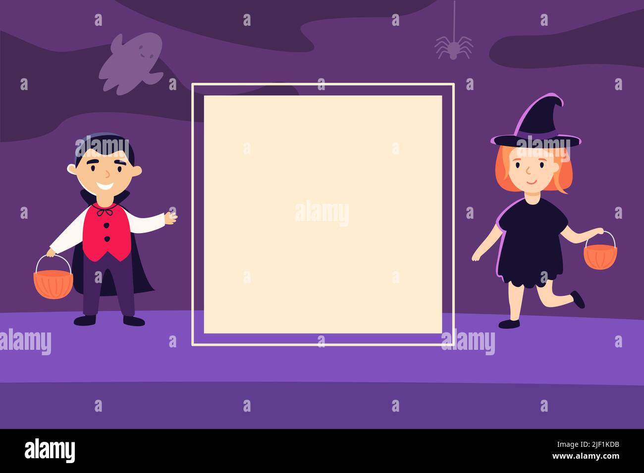 Carte d'Halloween avec cadre carré et enfants. Illustration vectorielle. Place pour votre texte Illustration de Vecteur