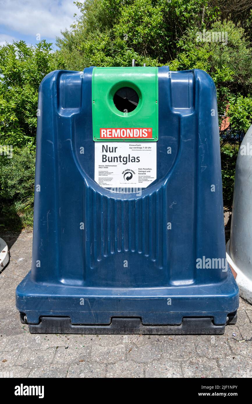 Récipient en verre de couleur REMONDIS Banque D'Images