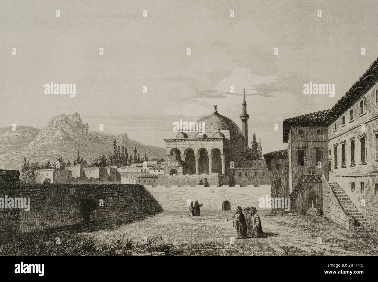 Arménie ancienne. Ville d'Erzurum (actuellement en territoire turc). Mosquée Erzerum. Gravure de J. Arnout. Lemaitre direxit. 'Panorama universel. Historia de la Armenia', 1838. Banque D'Images