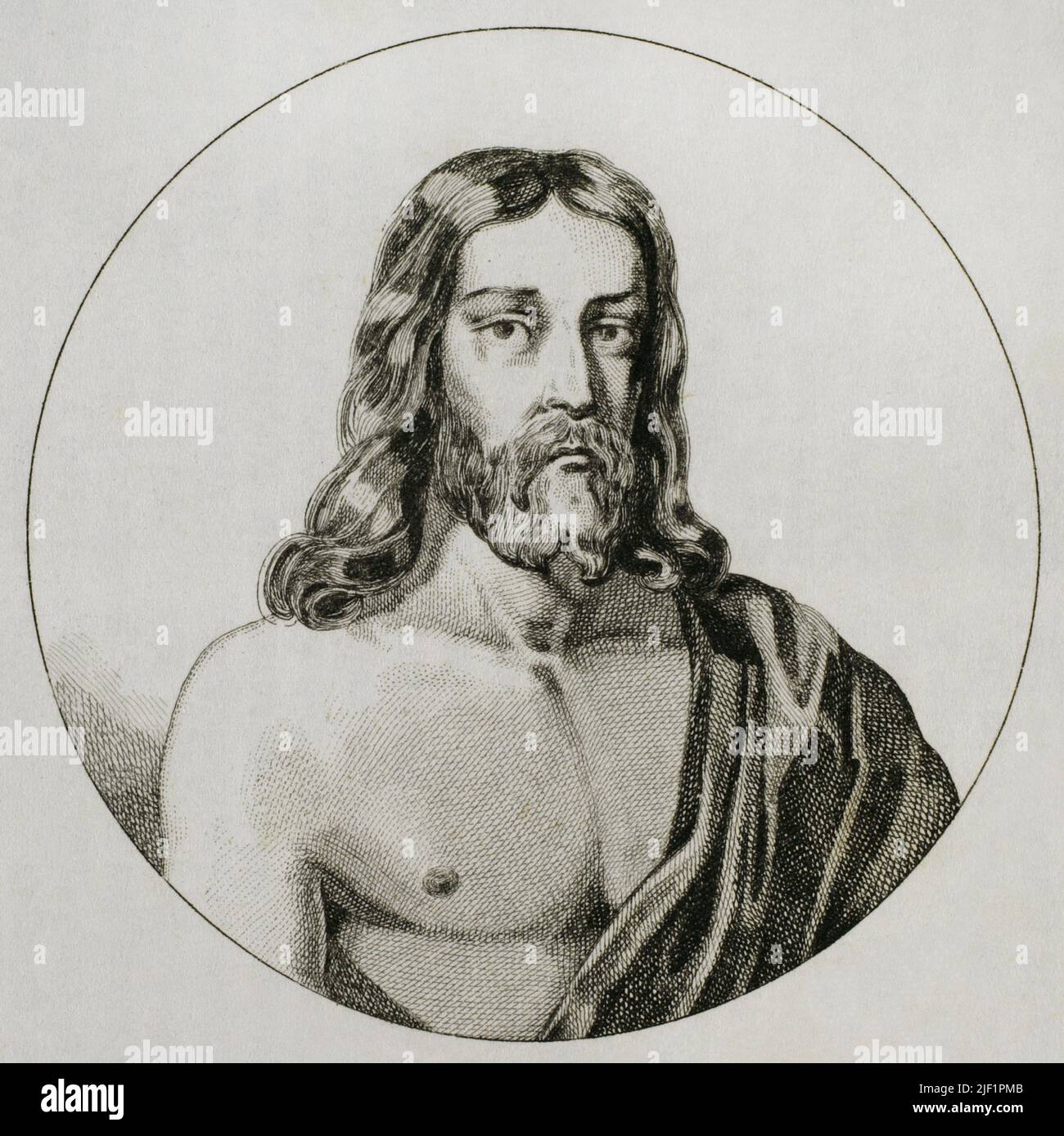Jésus de Nazareth. Portrait de Jésus-Christ livré au Roi Abgar V d'Edessa. Gravure dessinée par Vernier. Gravé par Lesueur. 'Panorama universel. Historia de Armenia', 1838. Banque D'Images