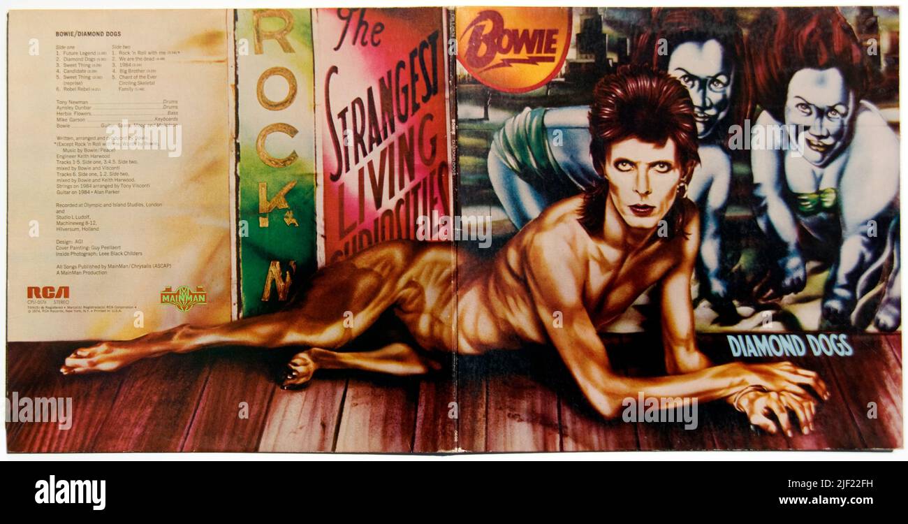 David Bowie Diamond Dogs pochette d'album de disque de gatefold conçue par l'artiste belge Guy Peellaert a été sorti 1974 par RCA Records. Banque D'Images