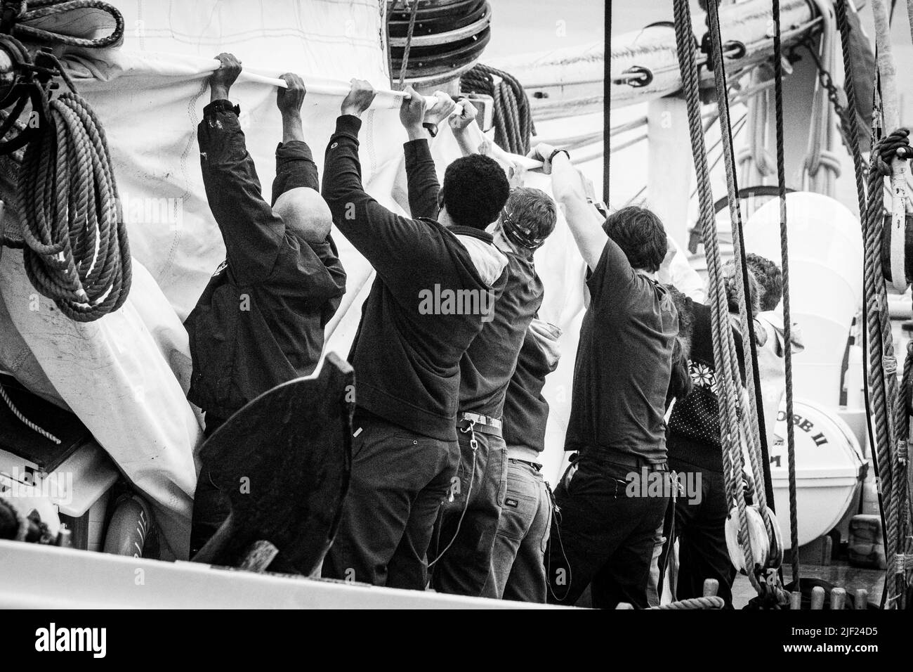 Formation des membres d'équipage de la goélette Bluenose II à Lunenburg, Nouvelle-Écosse, Canada. Banque D'Images