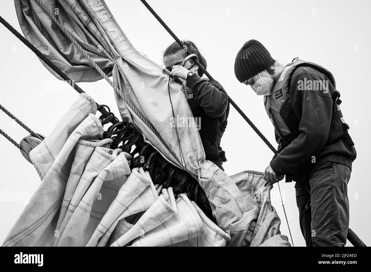 Formation des membres d'équipage de la goélette Bluenose II à Lunenburg, Nouvelle-Écosse, Canada. Banque D'Images