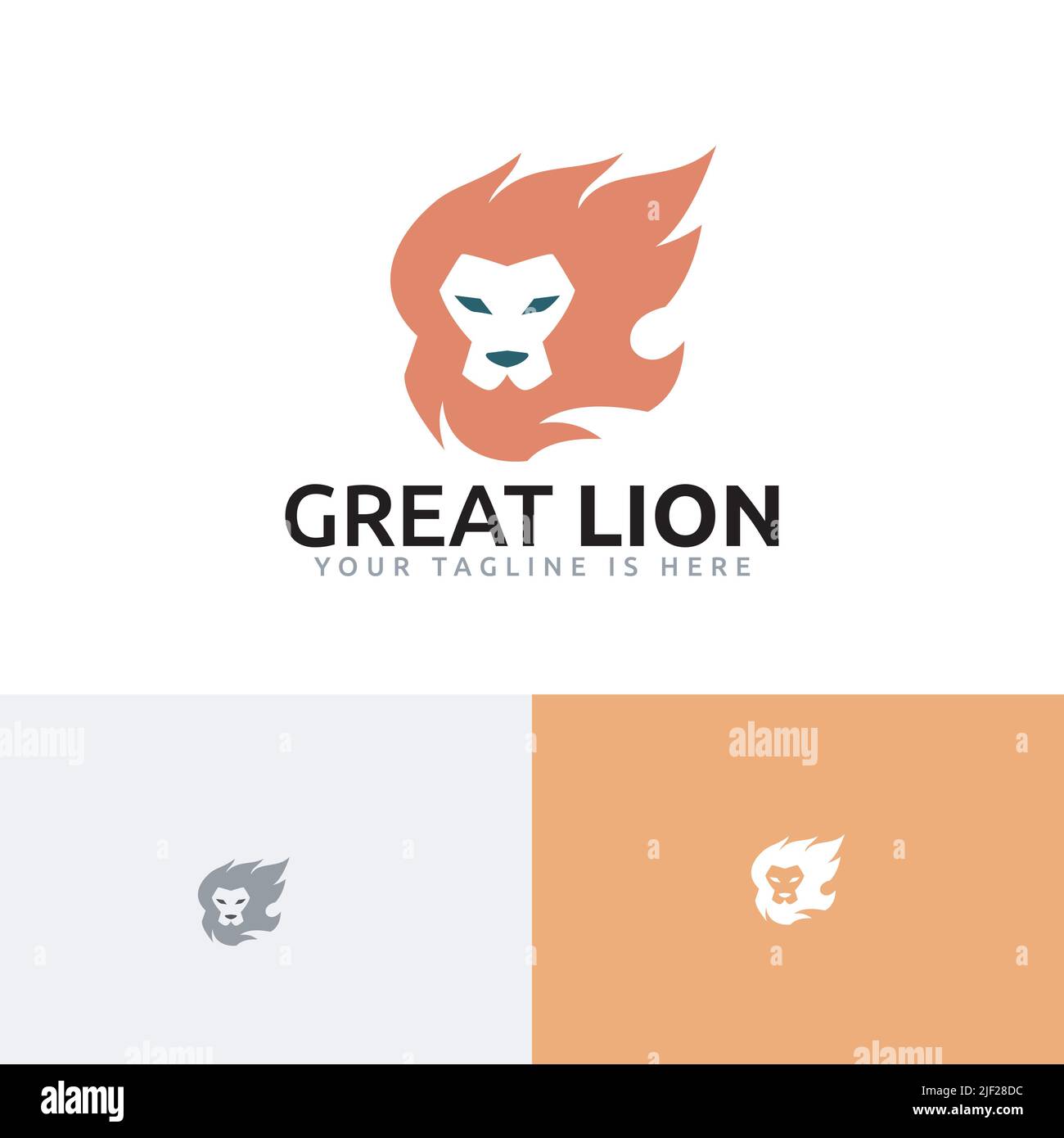 Grand Lion Fire flamme Mane Hair fort Animal Zoo logo Illustration de Vecteur
