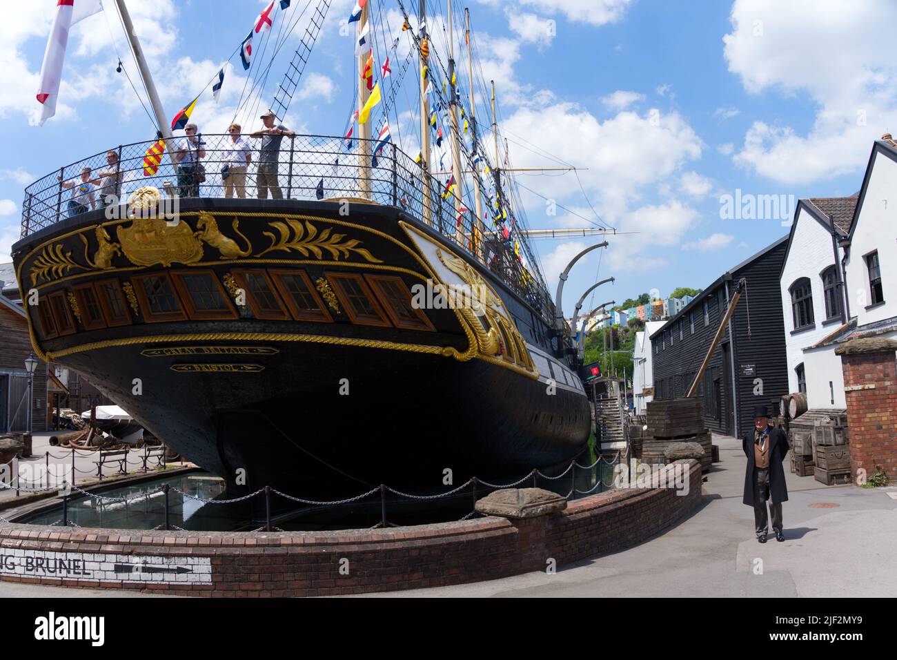 La SS Grande-Bretagne est maintenant un musée et une attraction touristique avec un guide habillé comme le Royaume d'Isambard Brunel. Banque D'Images