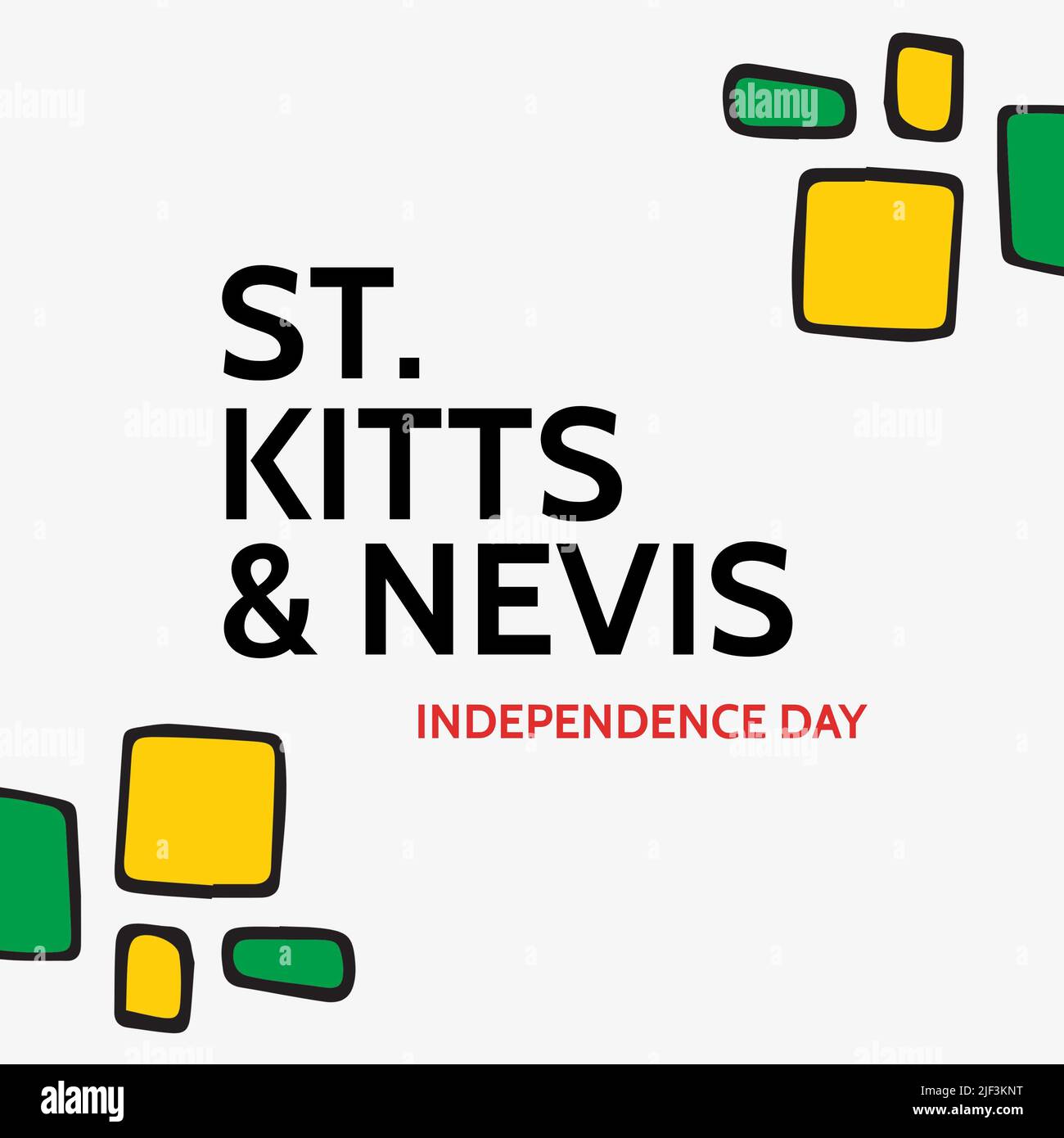 Illustration du texte du jour de l'indépendance de Saint-kitts-et-nevis avec des quadrilatères verts et jaunes Banque D'Images