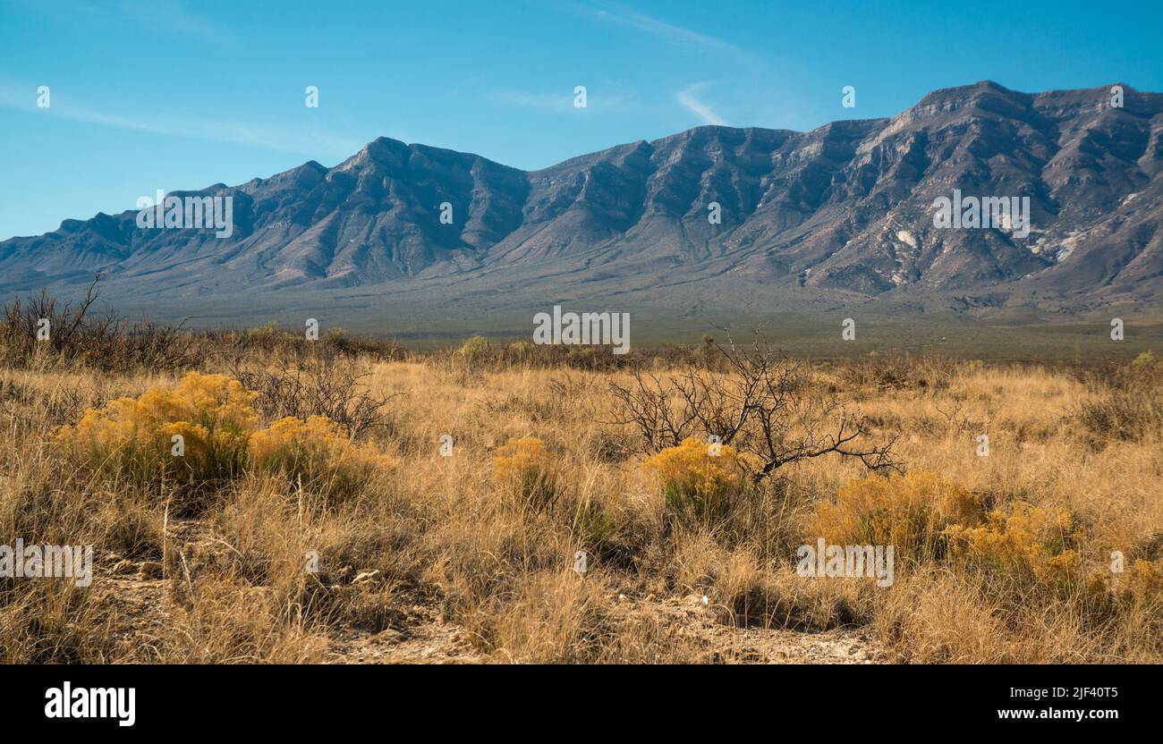 Paysage désertique du Nouveau-Mexique, cristaux de gypse autour d'un lac Lucero séché dans une vallée près des montagnes au Nouveau-Mexique, États-Unis Banque D'Images