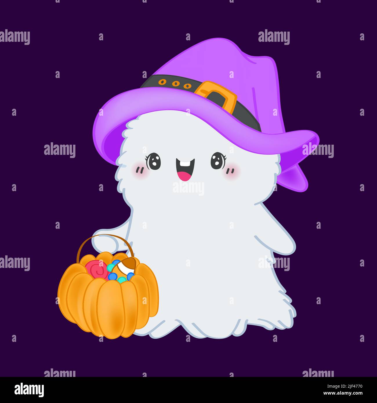 Halloween Ghost Clipart dans le style joli dessin animé joli clip Art Ghost avec citrouille. Illustration vectorielle d'un monstre Halloween pour tirages Illustration de Vecteur