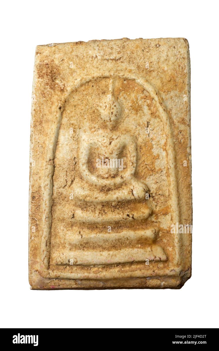 Amulettes de Bouddha de Thaïlande sur fond blanc. Banque D'Images