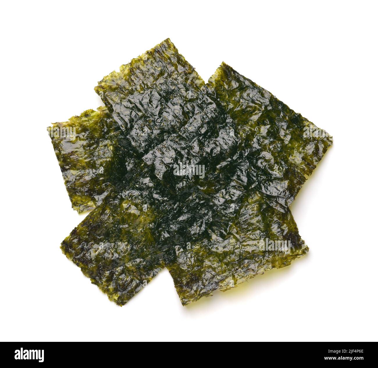 Vue de dessus des feuilles d'algues séchées grillées gim isolées sur blanc Banque D'Images