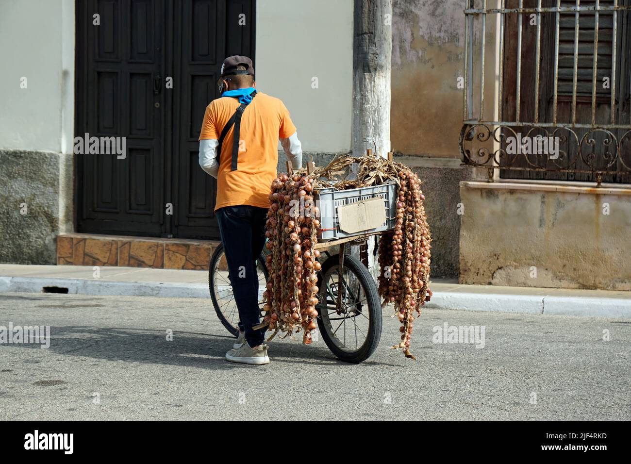 Matanzas, Cuba, vers mai 2022: Verdor sur Vélo vendant des légumes Banque D'Images