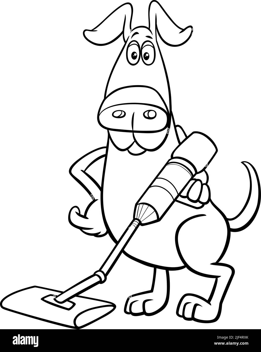Dessin animé noir et blanc représentant un animal de chien drôle avec page de coloriage pour aspirateur Illustration de Vecteur