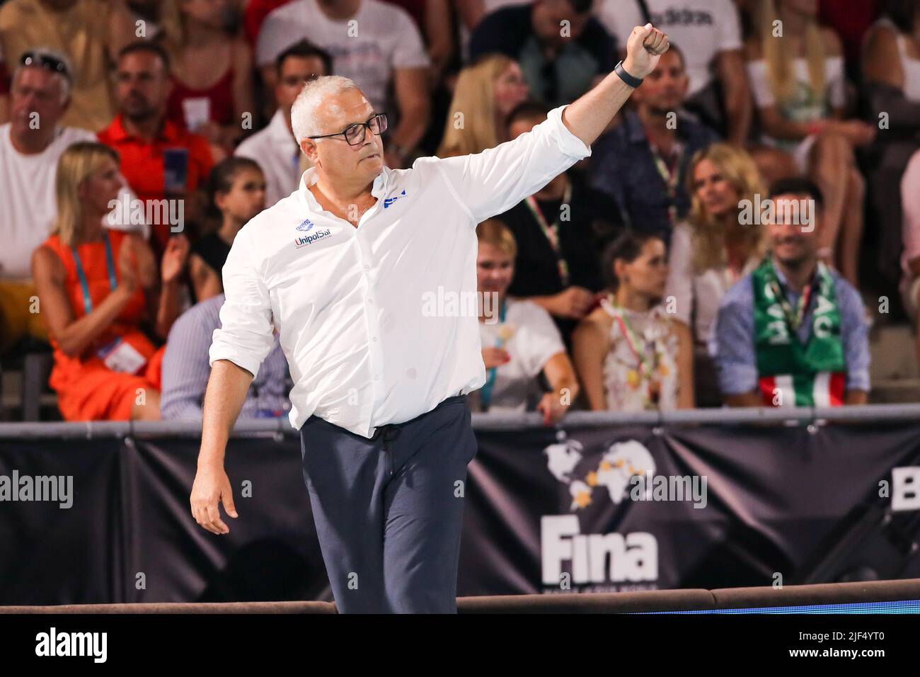 BUDAPEST, HONGRIE - JUIN 29: Entraîneur-chef Allessandro Campagna d'Italie lors des Championnats du monde de la FINA Budapest 2022 quart de finale match entre la Hongrie et l'Italie sur 29 juin 2022 à Budapest, Hongrie (photo par Albert Ten Hove/Orange Pictures) Banque D'Images
