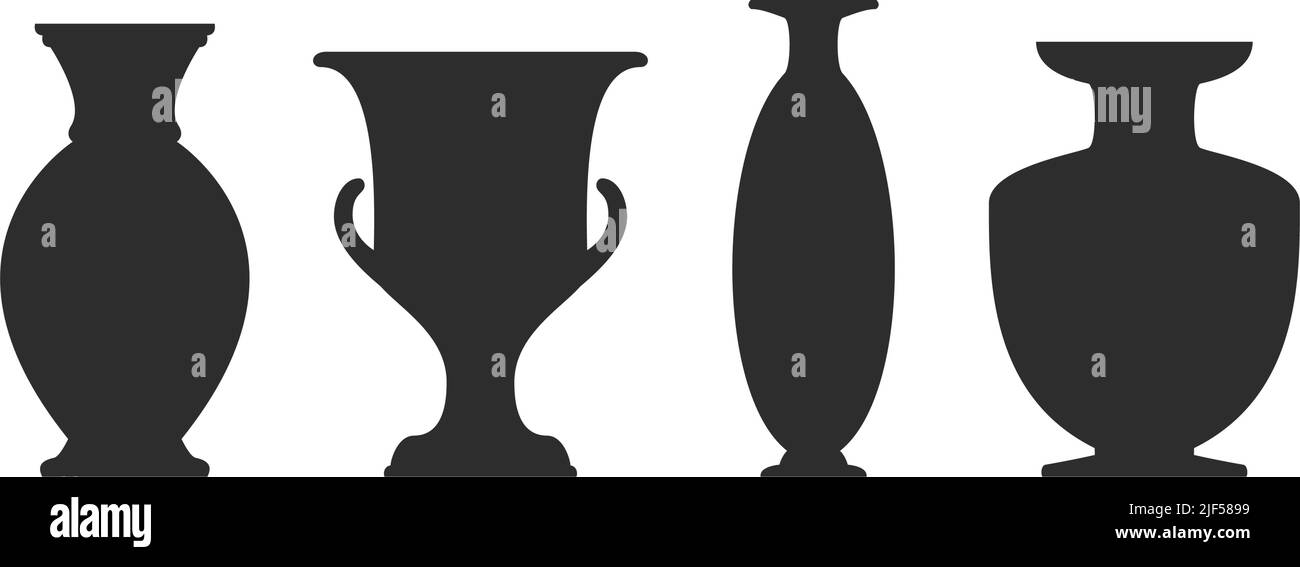 Ensemble silhouettes pour vase. Divers vases anciens en céramique. Des bocaux grecs anciens et des silhouettes d'amphores. Illustration de la poterie des récipients en argile. Illustration de Vecteur