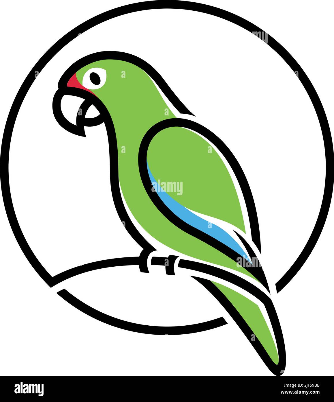 Conception de ligne simple de perroquet vert debout sur une branche Illustration de Vecteur