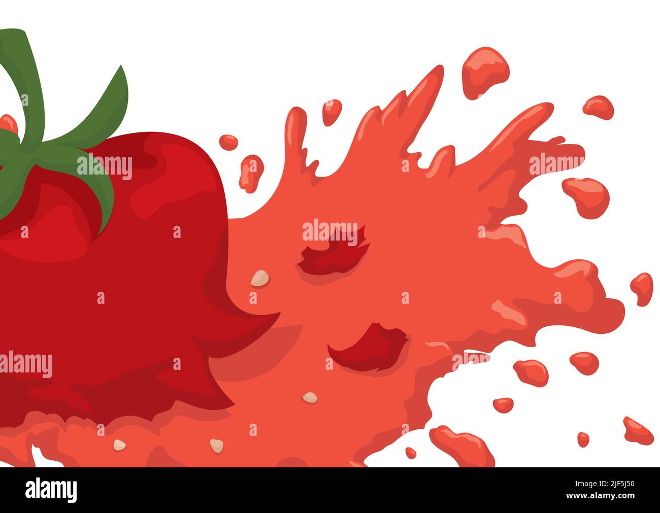 Écrasée et déchiquetée de tomate avec du jus éclaboussé dans toutes les directions avec quelques graines. Illustration de Vecteur