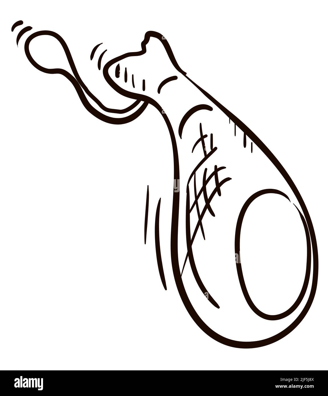 Jambe de jambon ibérique en forme de doodle et cordon, sur fond blanc. Illustration de Vecteur