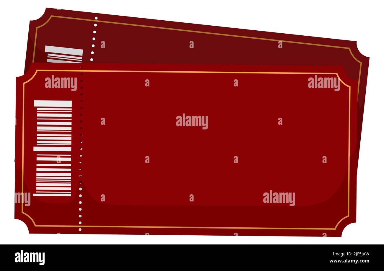 Deux billets rouges avec cadre doré et codes à barres, prêts pour les événements saisonniers à venir. Illustration de Vecteur