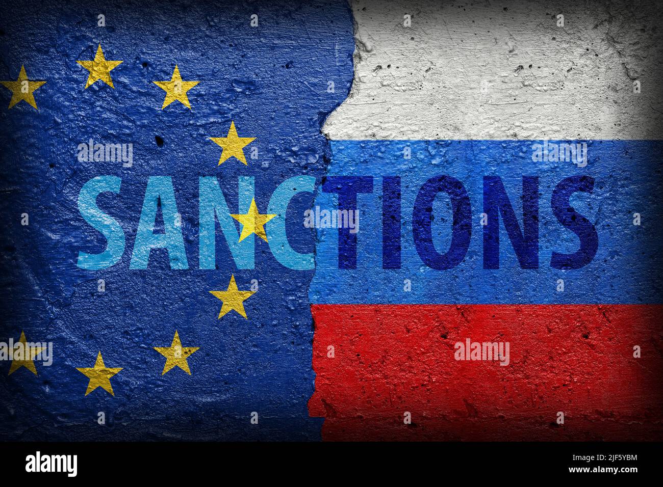 L'Union européenne contre la Russie - sanctions sur la Russie symbole mur de béton fond Banque D'Images
