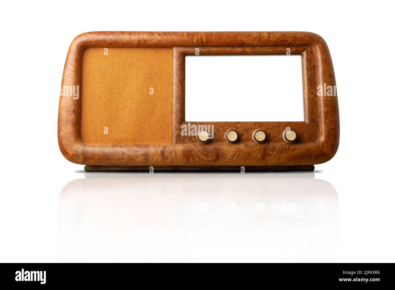 Radio tube à vide vintage avec réflexion isolée sur fond blanc Banque D'Images