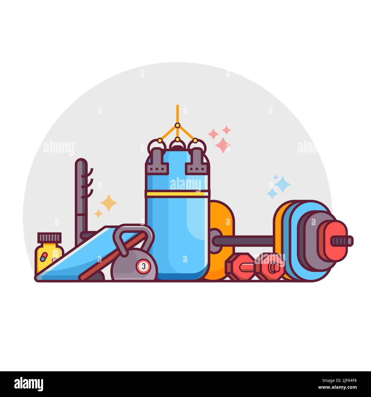 Scène de ligne de levage de poids et de levage de puissance Illustration de Vecteur