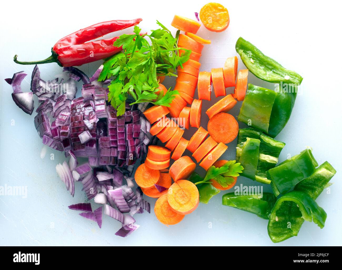 ingrédients de cuisson de légumes hachés Banque D'Images