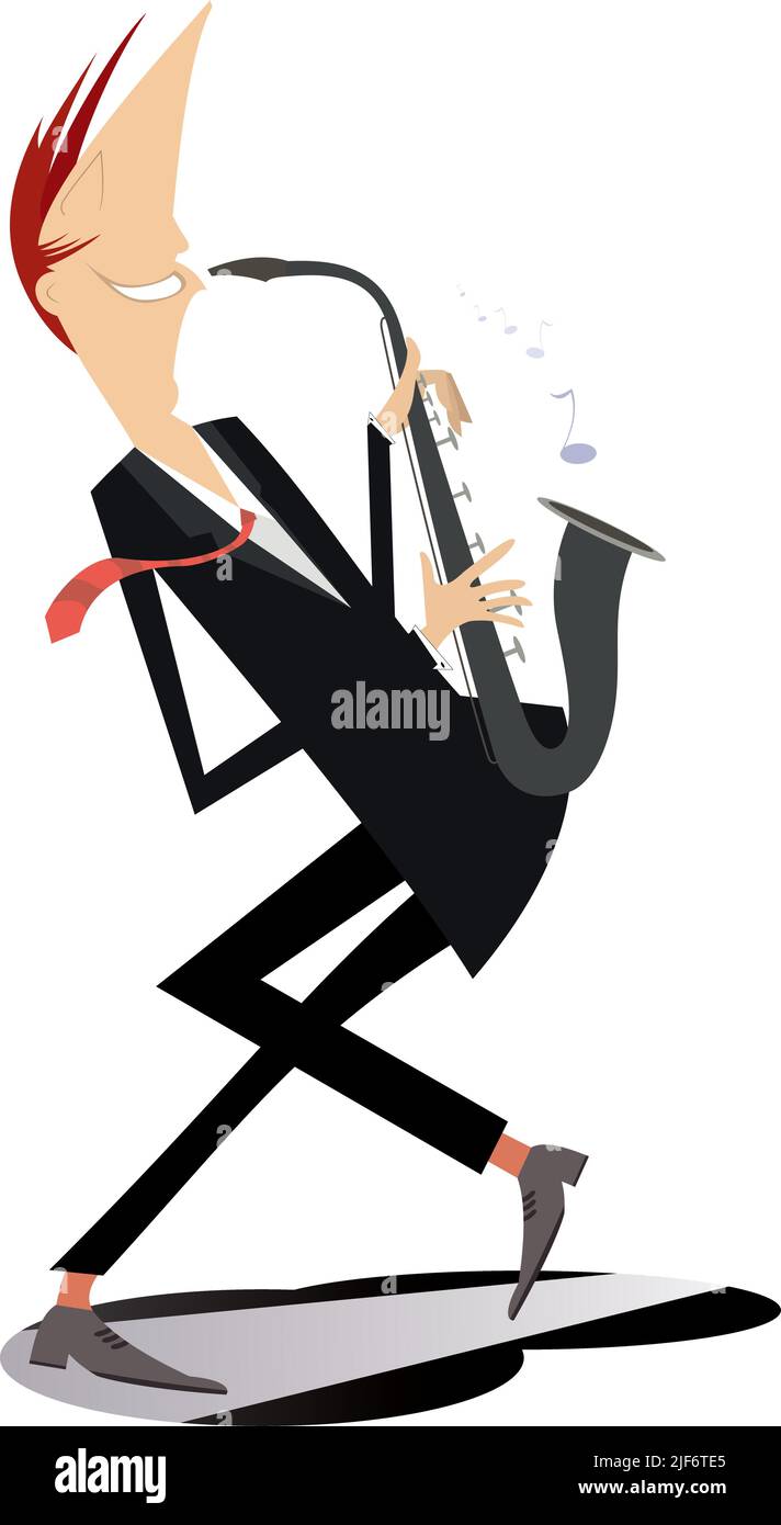 Saxophoniste joue de la musique avec inspiration Illustration de Vecteur