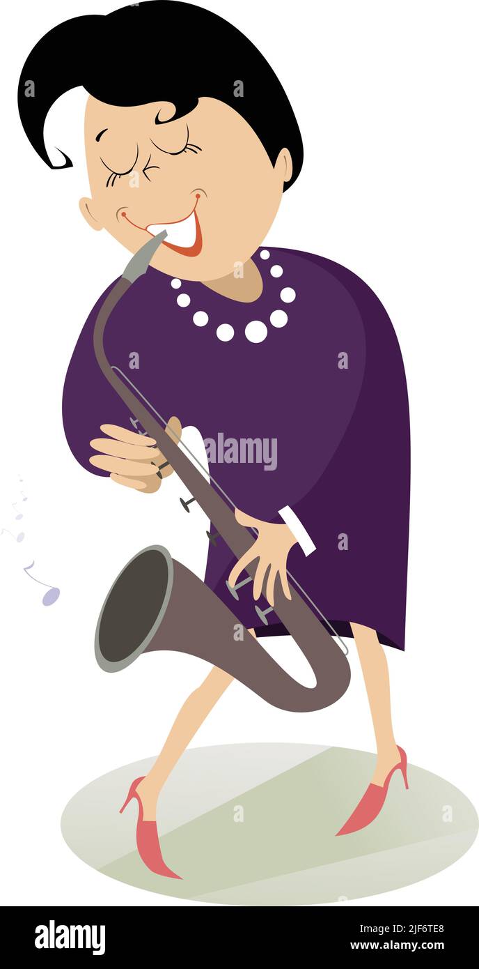 Saxophoniste femme joue de la musique avec inspiration Illustration de Vecteur