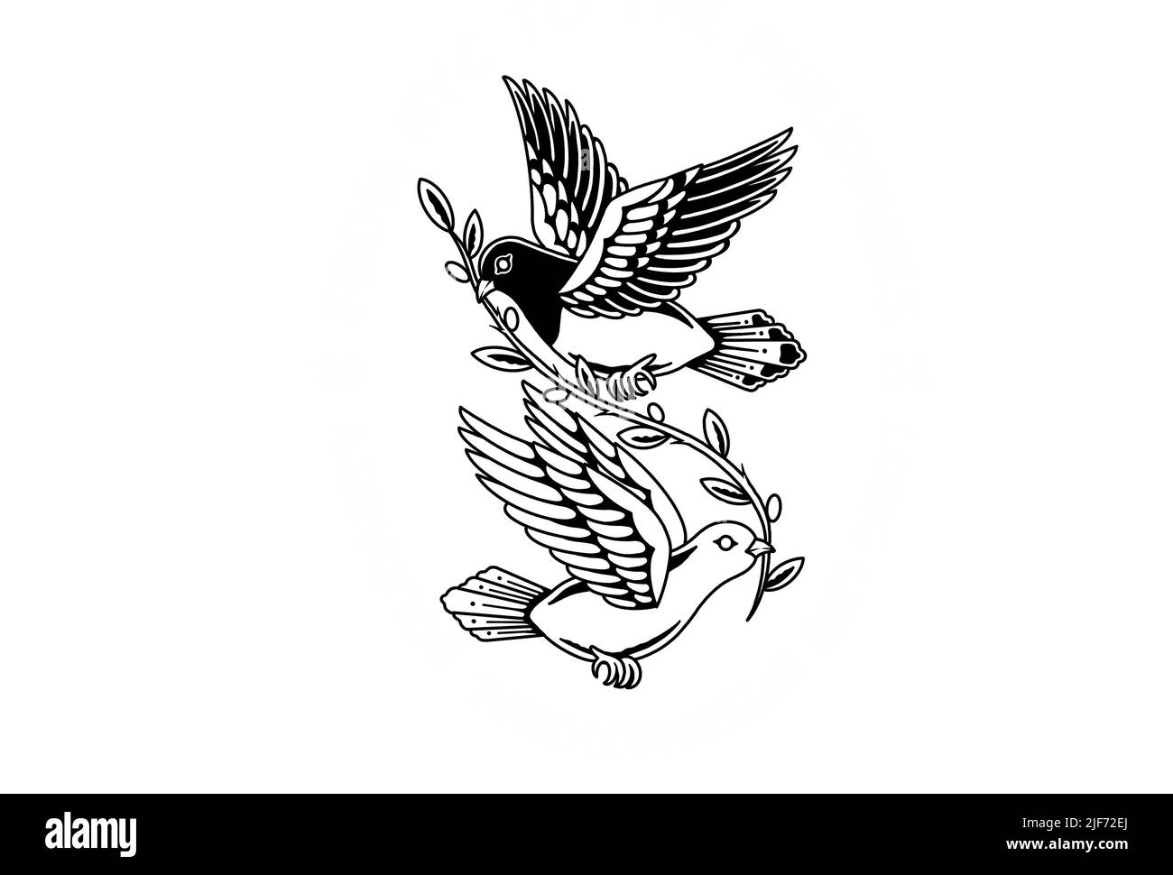 Old School tatouage style conception graphique dessin oiseaux colombes Banque D'Images