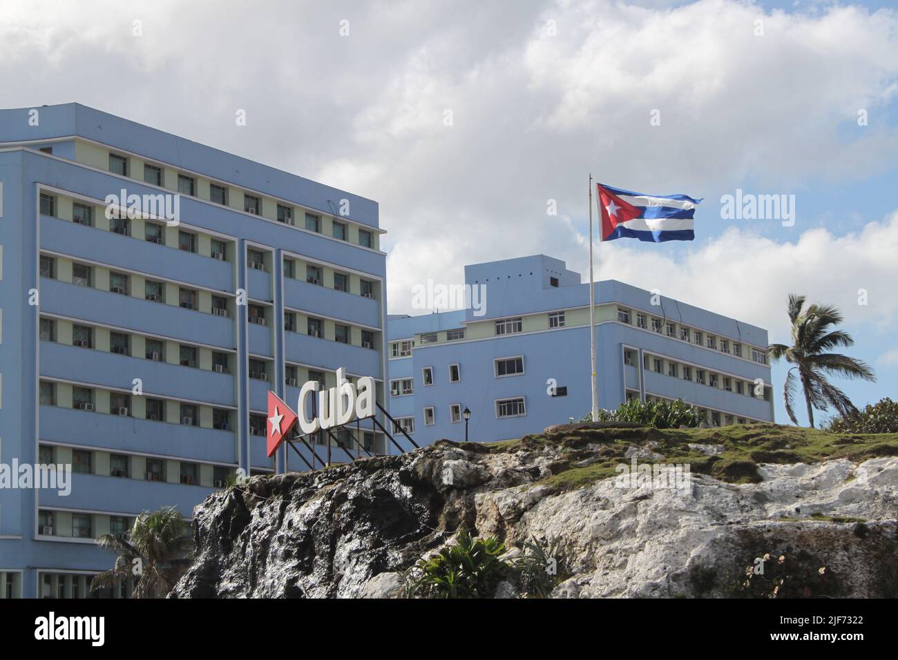 Havane Cuba drapeau et grand panneau Banque D'Images