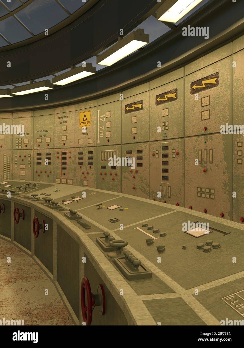 3D-illustration de la salle de contrôle d'une centrale électrique Banque D'Images