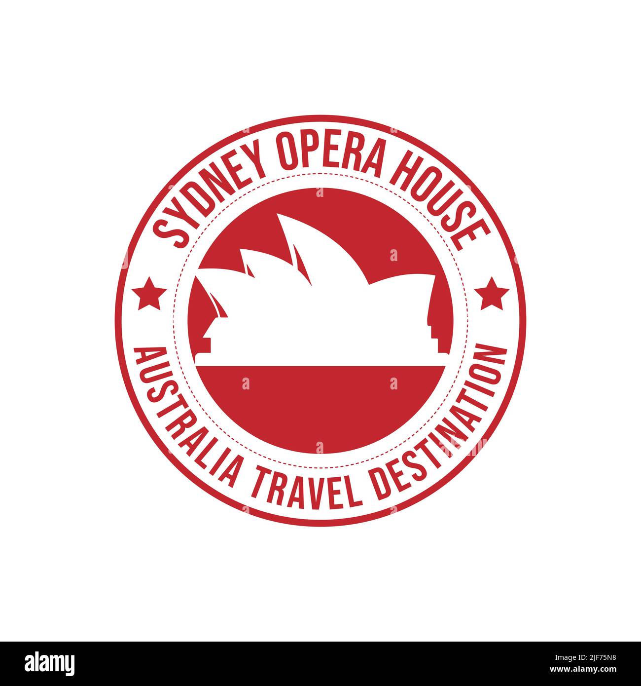 Badge en caoutchouc avec le texte Sydney Opera House Travel destination inscrit à l'intérieur du timbre. Temps de déplacement. Australie Voyage d'architecture moderne Illustration de Vecteur