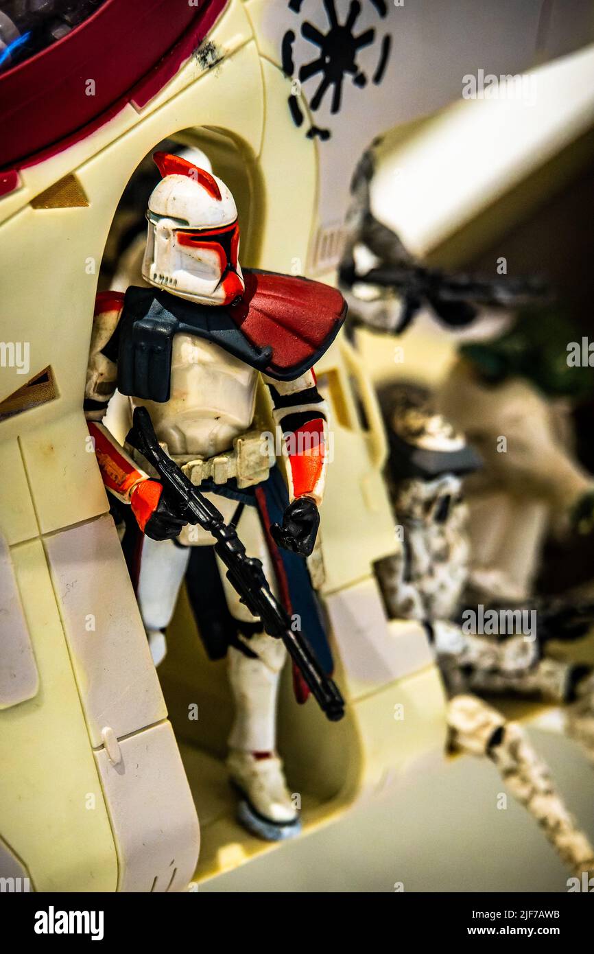 Storm Trooper sur la machine volante exposée lors de l'exposition Star Wars Day 2022 à Suntec City, Singapour. Banque D'Images