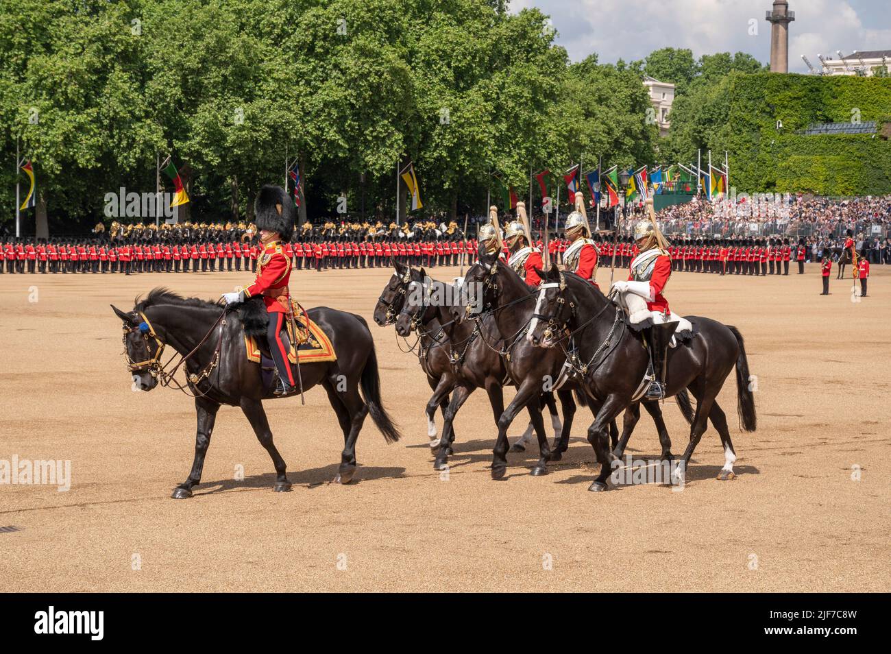 Horse Guards Parade, Londres, Royaume-Uni. 2 juin 2022. Trooping The Color, la parade d’anniversaire de la Reine, qui a eu lieu en année du Jubilé de platine. Banque D'Images