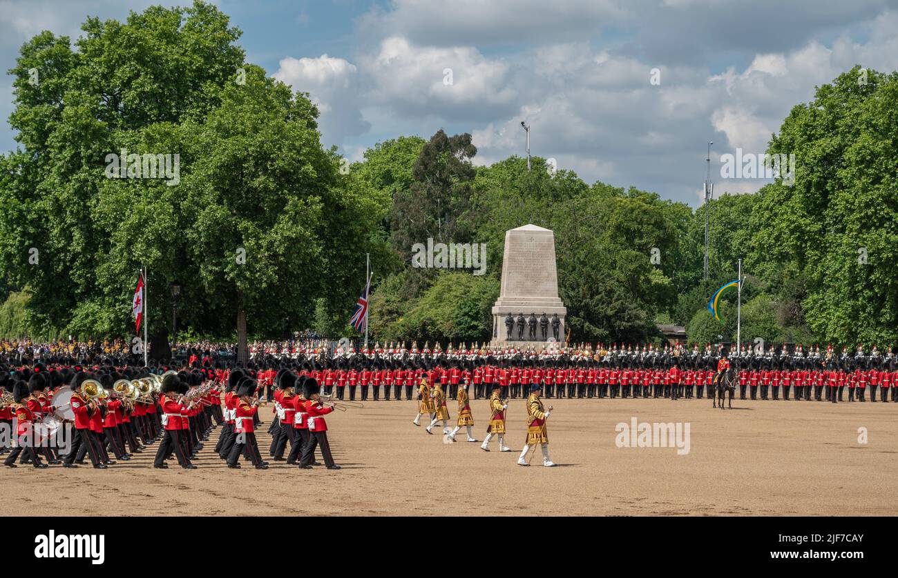 Horse Guards Parade, Londres, Royaume-Uni. 2 juin 2022. Trooping The Color, la parade d’anniversaire de la Reine, qui a eu lieu en année du Jubilé de platine. Banque D'Images