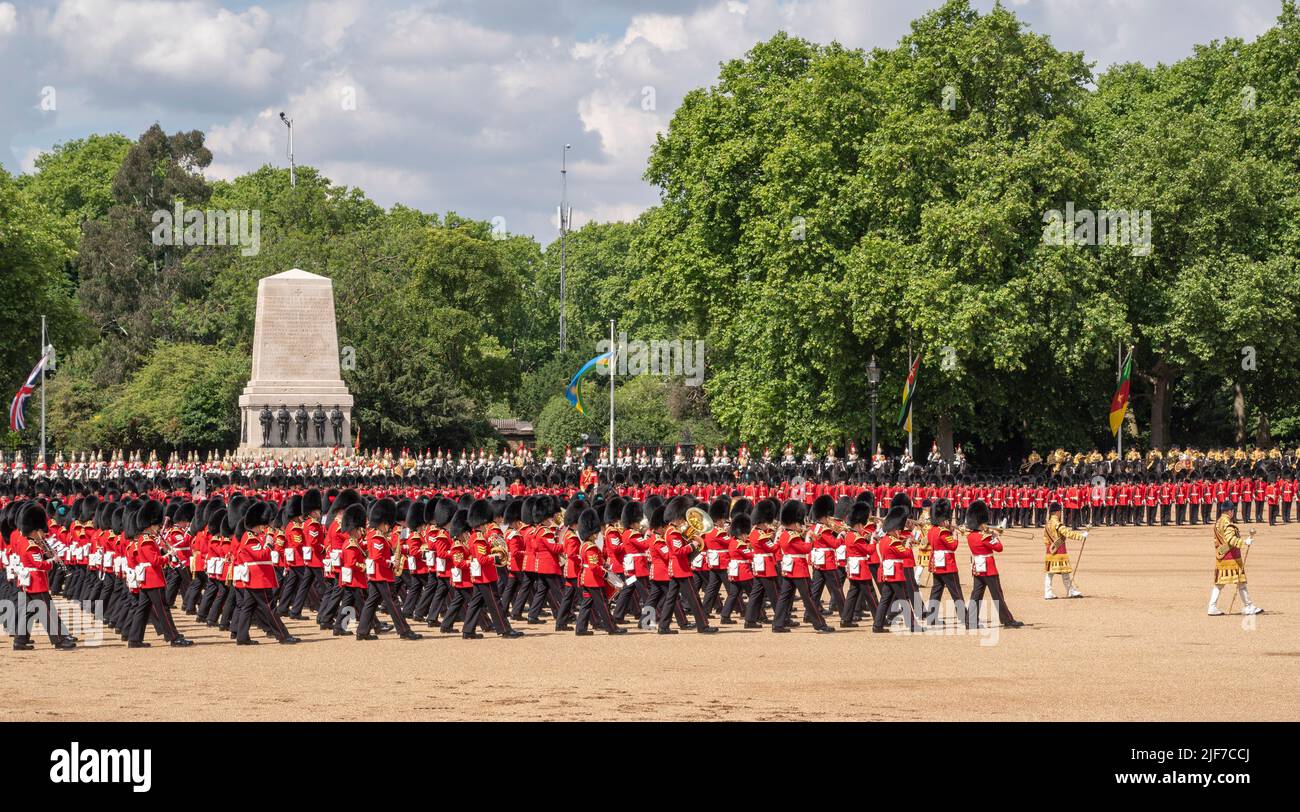 Horse Guards Parade, Londres, Royaume-Uni. 2 juin 2022. Trooping The Color, la parade d’anniversaire de la Reine, qui a eu lieu en année du Jubilé de platine. Banque D'Images