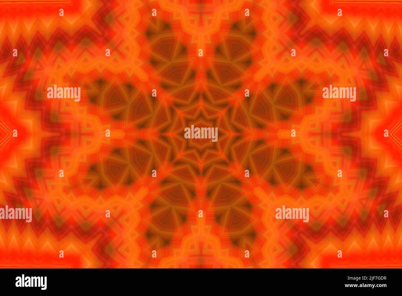 Art numérique, illustration 3D, motif géométrique orange abstrait du kaléidoscope Banque D'Images