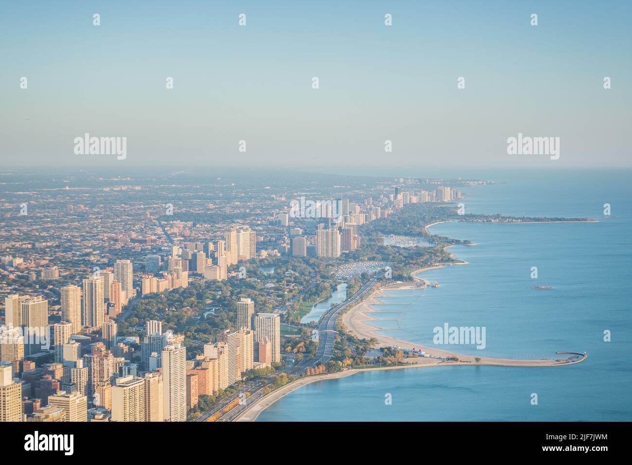 North Avenue Beach Chicago Aerial au coucher du soleil Banque D'Images
