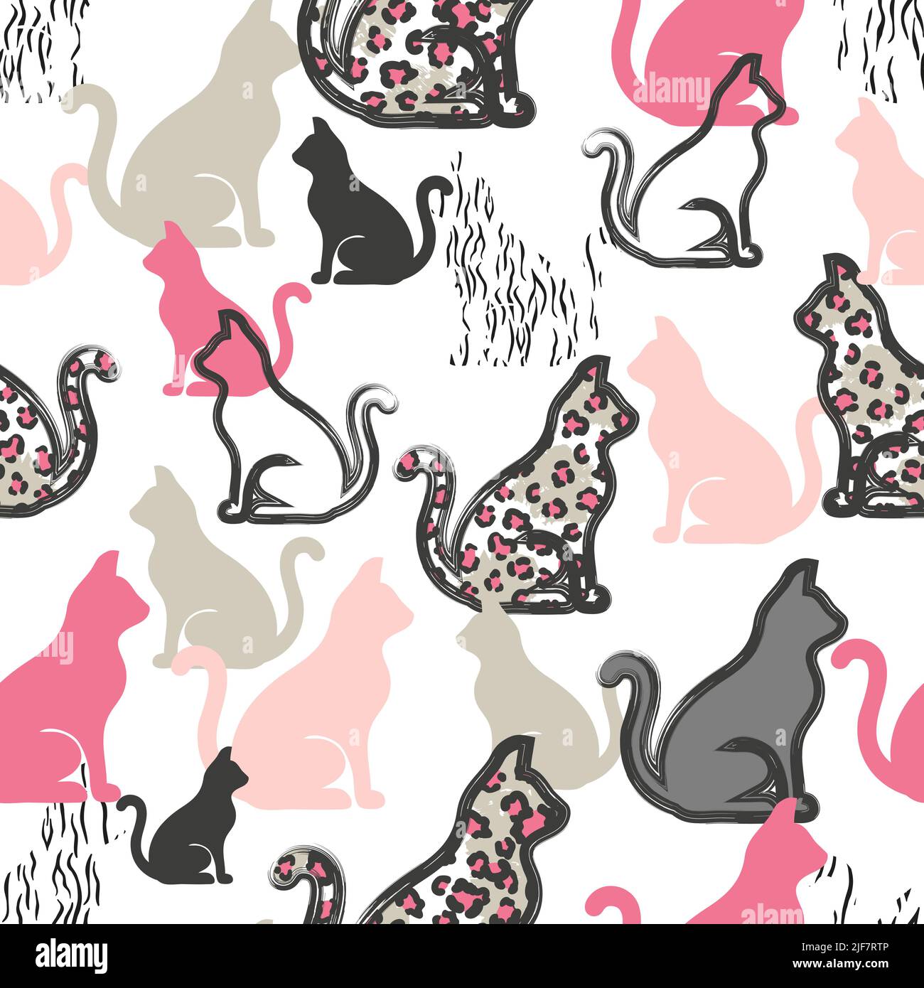 Motif vectoriel sans couture avec imprimé chats et léopard. Illustration de l'animal Illustration de Vecteur