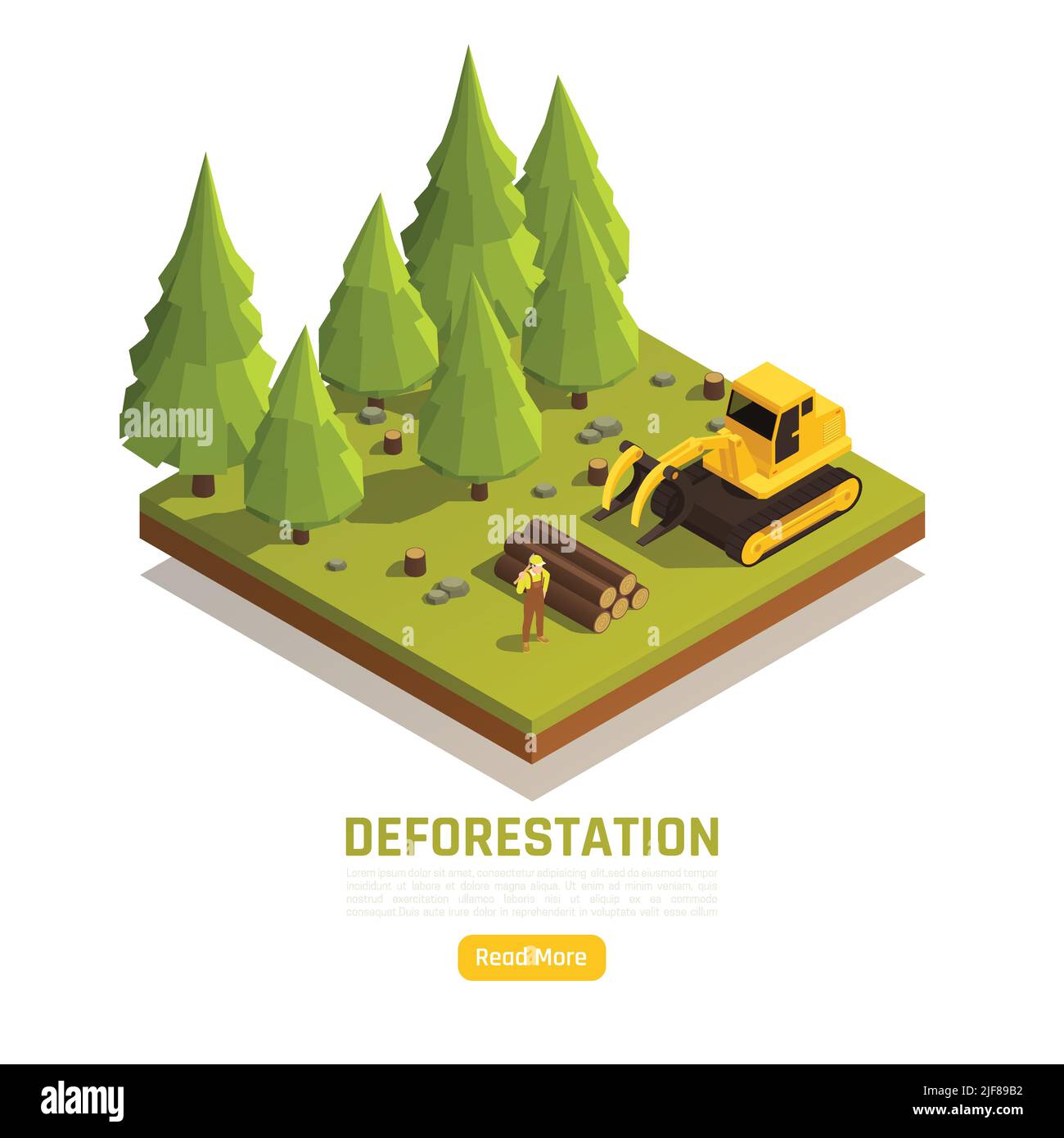 Ressources naturelles conversion du bois terres forestières en fermes composition isométrique avec déboisement processus d'enlèvement des arbres illustration vectorielle Illustration de Vecteur